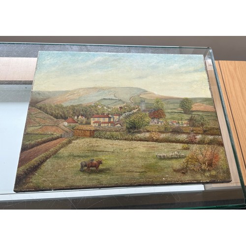 27 - Oil painting on canvas of a local scene in Near Gilmorton Leicestershire  by G Stanton measures appr... 