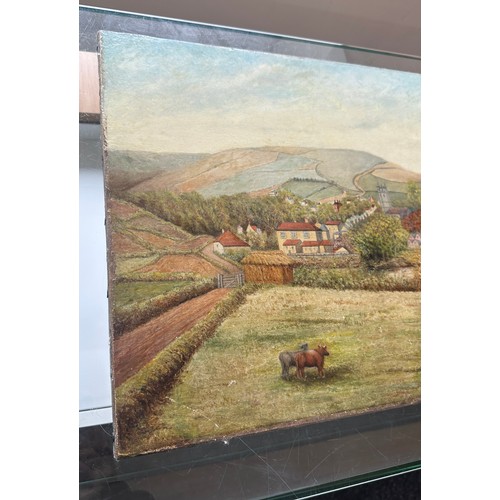 27 - Oil painting on canvas of a local scene in Near Gilmorton Leicestershire  by G Stanton measures appr... 