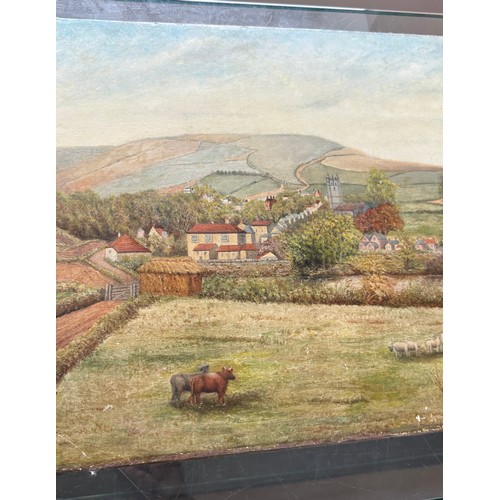 27 - Oil painting on canvas of a local scene in Near Gilmorton Leicestershire  by G Stanton measures appr... 