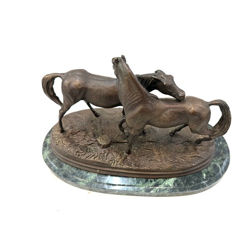 93 - Antique French Bronze Sculpture of two horses on a marble base signed P.J.Mene measures approximatel... 