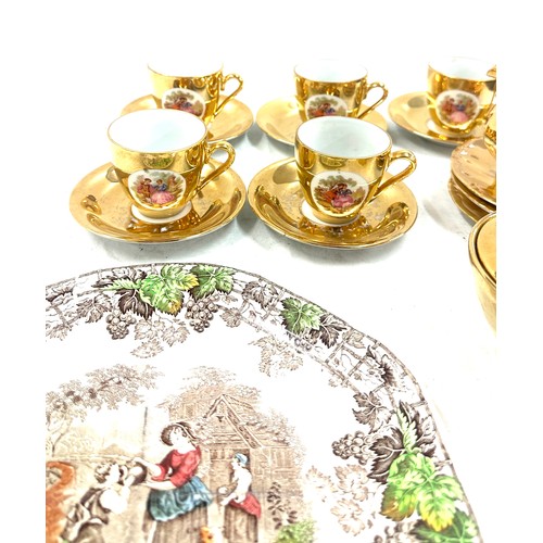 187 - German part tea service gold coloured porcelain and a collectors plate