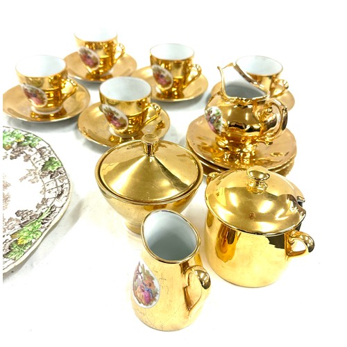 187 - German part tea service gold coloured porcelain and a collectors plate