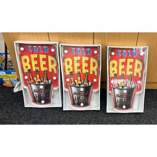 84 - Three new and sealed ' Cold Beer'  LED light up sign, approximate height of each 20 inches, Width 11... 