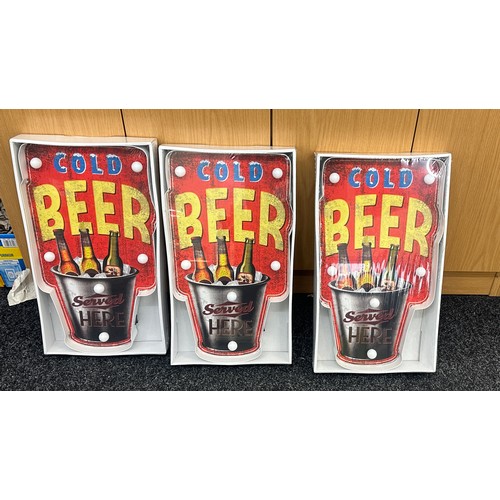 84 - Three new and sealed ' Cold Beer'  LED light up sign, approximate height of each 20 inches, Width 11... 