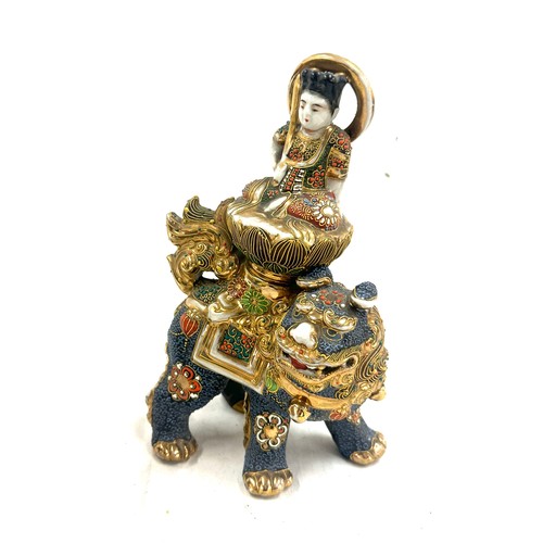 92 - Pair of oriental satsuma figures one elephant one dragon largest measures approx 8.5 inches tall - A... 