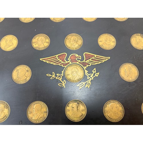 22 - Couroc Tray Presidential gold tone coins - George Washington to Richard M Nixon, has been repaired t... 