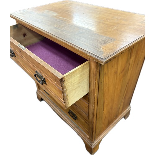 523 - Satinwood 3 drawer chest, Height 33 inches, Width 33 inches, Depth 20 inches