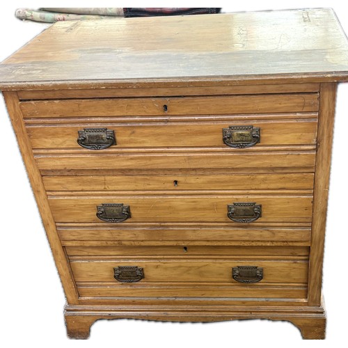 523 - Satinwood 3 drawer chest, Height 33 inches, Width 33 inches, Depth 20 inches