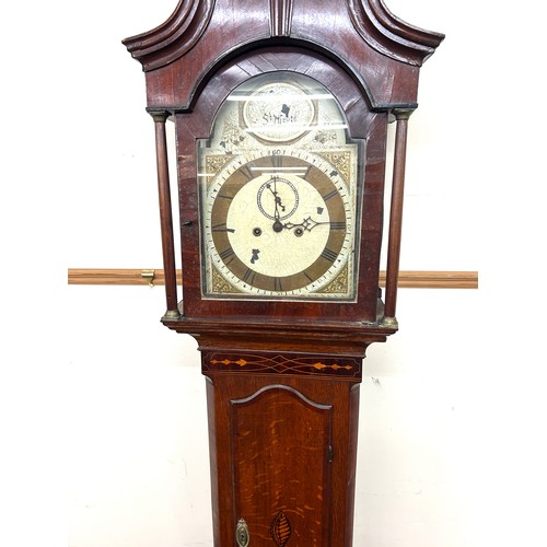 573 - Antique Grandfather clock, with weights and pendulum, untested, overall height 88 inches