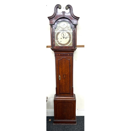 573 - Antique Grandfather clock, with weights and pendulum, untested, overall height 88 inches