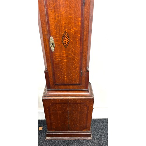 573 - Antique Grandfather clock, with weights and pendulum, untested, overall height 88 inches