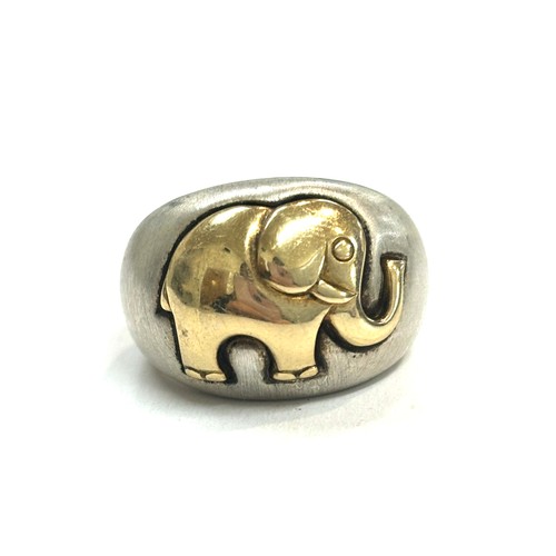 445 - Silver and 14ct gold Hermes Paris elephant ring ring size I