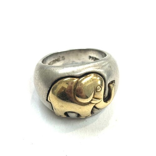 445 - Silver and 14ct gold Hermes Paris elephant ring ring size I