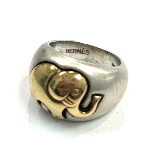 445 - Silver and 14ct gold Hermes Paris elephant ring ring size I