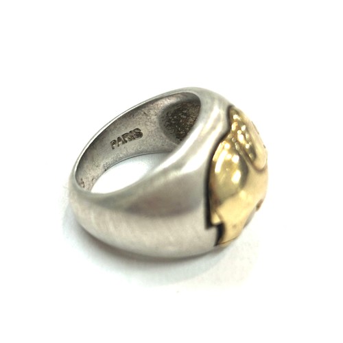 445 - Silver and 14ct gold Hermes Paris elephant ring ring size I