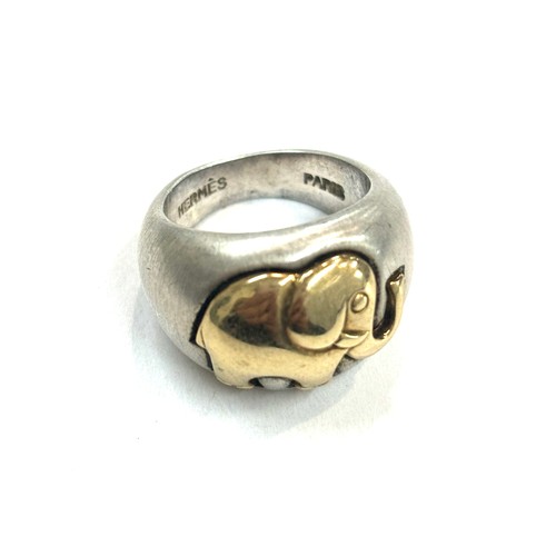 445 - Silver and 14ct gold Hermes Paris elephant ring ring size I