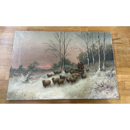 106 - Signed oil on board depicting a farm measures approx 21 inches wide and 14 tall