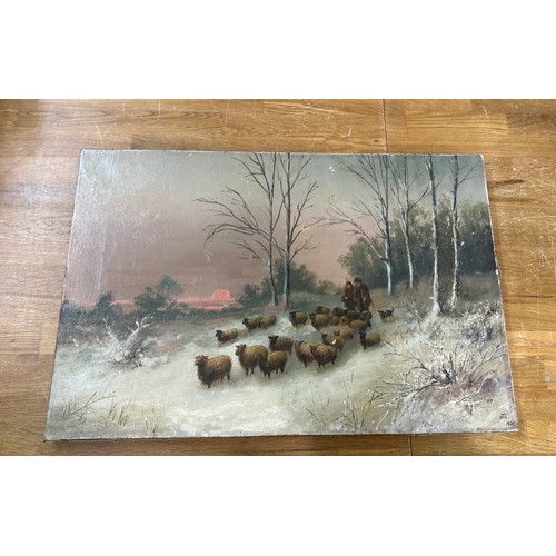 106 - Signed oil on board depicting a farm measures approx 21 inches wide and 14 tall