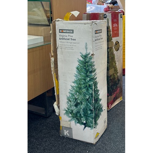 286 - Boxed 6ft Virgina prime artificial tree, Light up santa and sleigh outdoor/ indoor light, working or... 