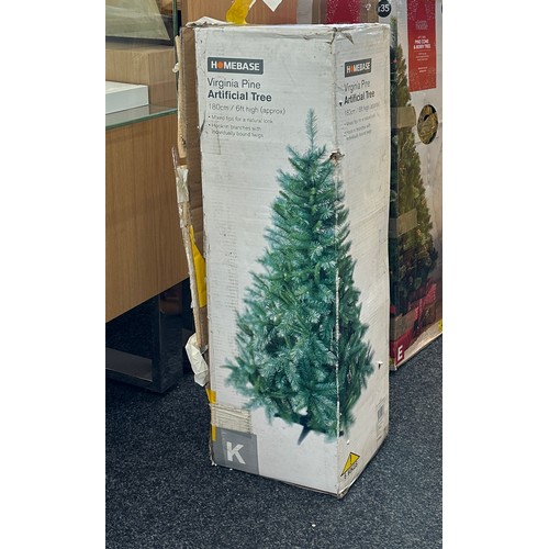 286 - Boxed 6ft Virgina prime artificial tree, Light up santa and sleigh outdoor/ indoor light, working or... 