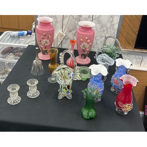 251 - Selection of coloured glass to include vases etc