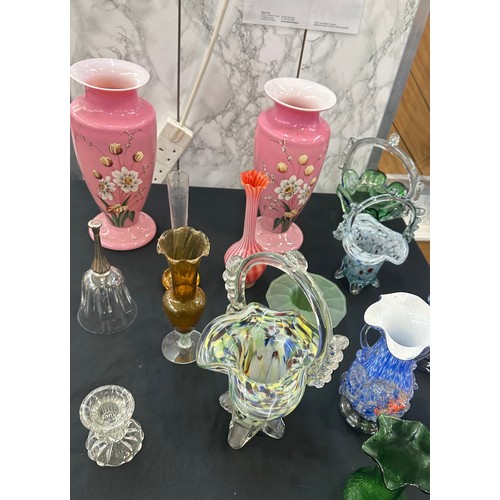 251 - Selection of coloured glass to include vases etc