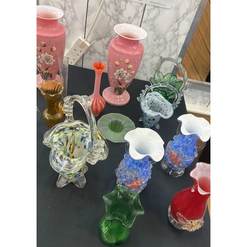 251 - Selection of coloured glass to include vases etc