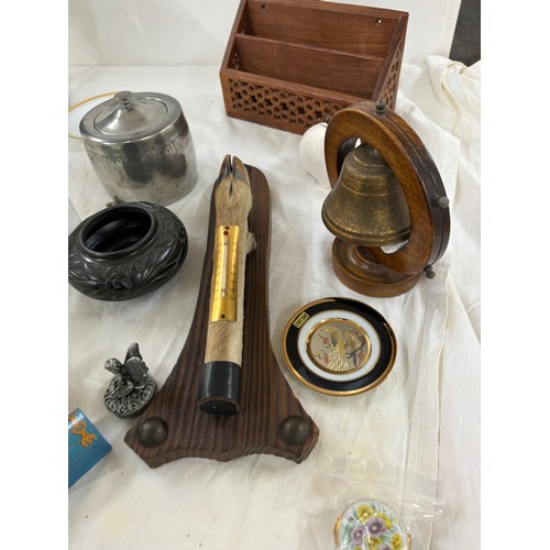 248 - Selection of collectables includes centerpiece, thermometer etc