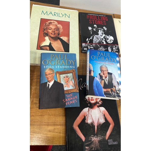 253 - Selection of hard back books to include Marilyn Monroe, Paul O'Grady and The Rolling Stones