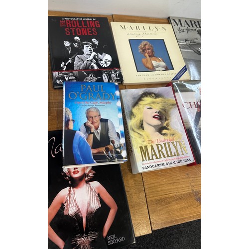 253 - Selection of hard back books to include Marilyn Monroe, Paul O'Grady and The Rolling Stones