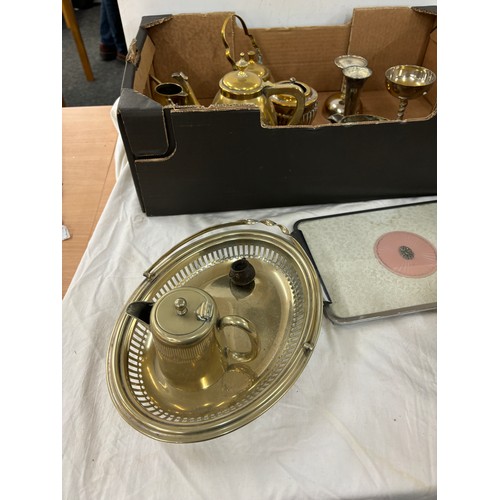 132 - Large selection of assorted brass ware includes oil lamp etc