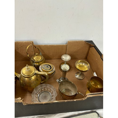 132 - Large selection of assorted brass ware includes oil lamp etc