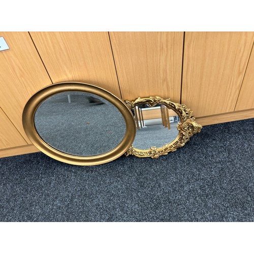 107 - Two framed mirrors includes chalk frames etc largest measures approximately 23 inches by 20 inches