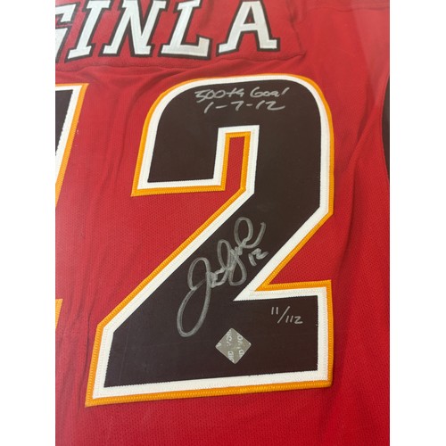 157 - Framed signed Jarome Iginla Calgary Flames autographed official licensed Reebok Jersey, number 11/11... 