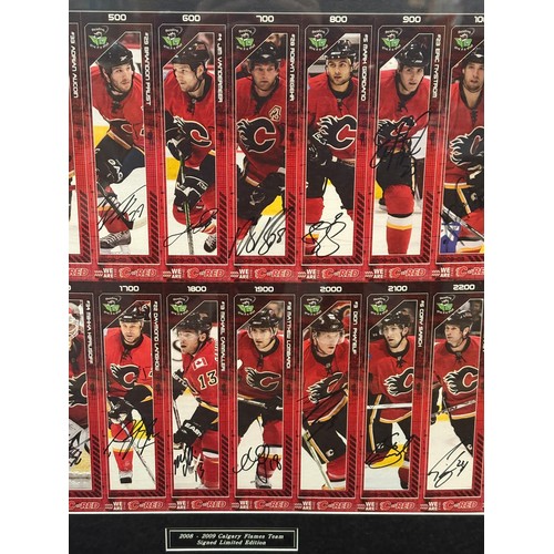 81 - Framed limited edition 2008-2009 Calgary Flames team autographs. frame size 20.5 by 29 inches