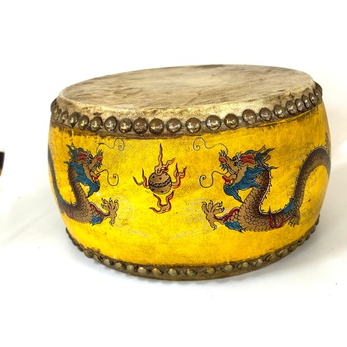 101 - Vintage oriental dragon design tack drum, approximate measurements Height 4.5 inches, Diameter 9 inc... 