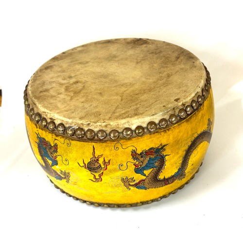 101 - Vintage oriental dragon design tack drum, approximate measurements Height 4.5 inches, Diameter 9 inc... 