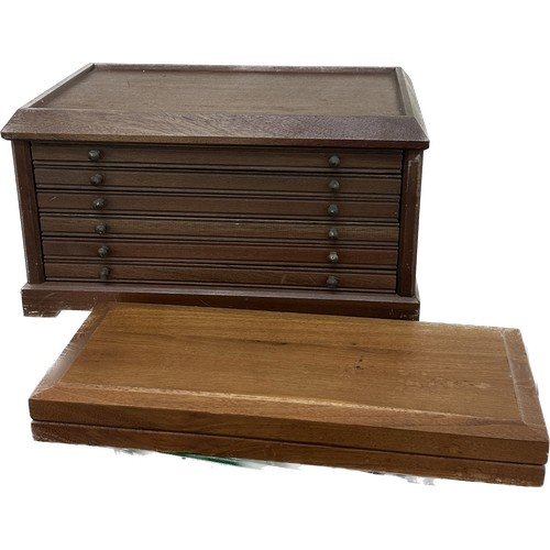 148 - Vintage 6 drawer coin collectors cabinet and a vintage 24 piece coin display case largest measures a... 