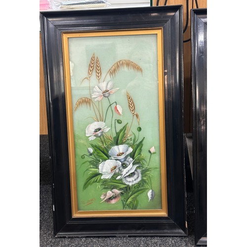 231 - Two framed hand painted floral scenes on glass signed G.James largest measures approximately 31 inch... 