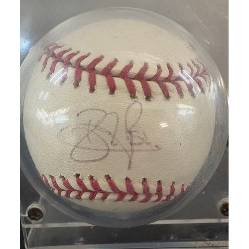 535 - Framed B J Ryan Toronto blue jays signed baseball with Topps card, together with COA from AJ Sports ... 