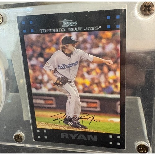 535 - Framed B J Ryan Toronto blue jays signed baseball with Topps card, together with COA from AJ Sports ... 