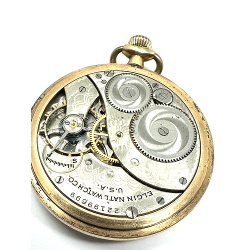 322 - Gold plated Elgin open face pocket watch the watch is ticking