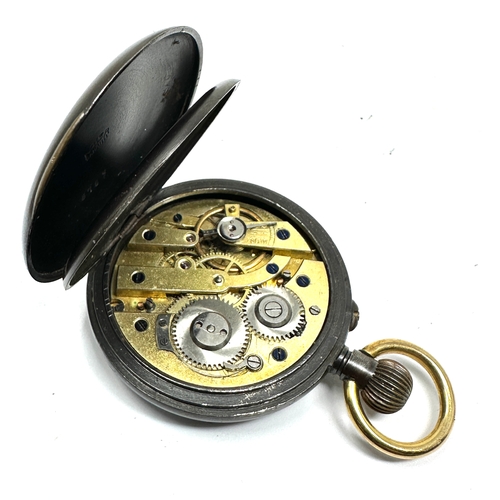 327 - Antique gun metal fob watch the watch is ticking