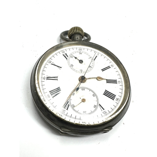 331 - Antique centre second chronograph up down dial silver open face pocket watch balance spins freely ke... 