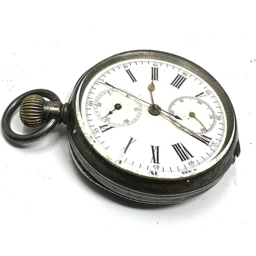 331 - Antique centre second chronograph up down dial silver open face pocket watch balance spins freely ke... 