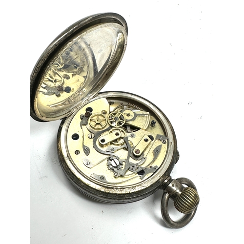 331 - Antique centre second chronograph up down dial silver open face pocket watch balance spins freely ke... 