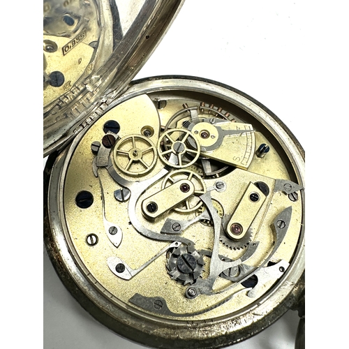 331 - Antique centre second chronograph up down dial silver open face pocket watch balance spins freely ke... 