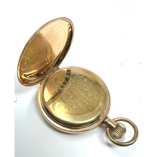 333 - Vintage gold plated open face Record dreadnought pocket watch balance spins does not wind