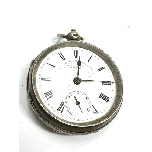 335 - J.G Graves Sheffield silver open face pocket watch the watch is ticking