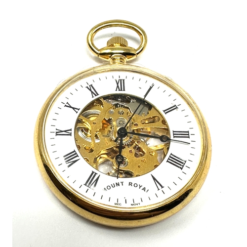 336 - mount royal gold plated open face pocket watch working order